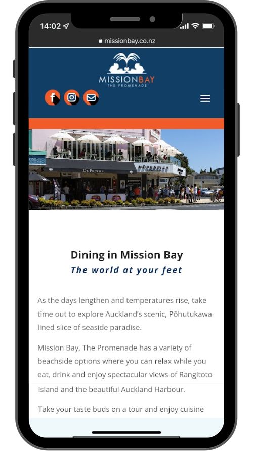 Mission Bay website on a mobile screen